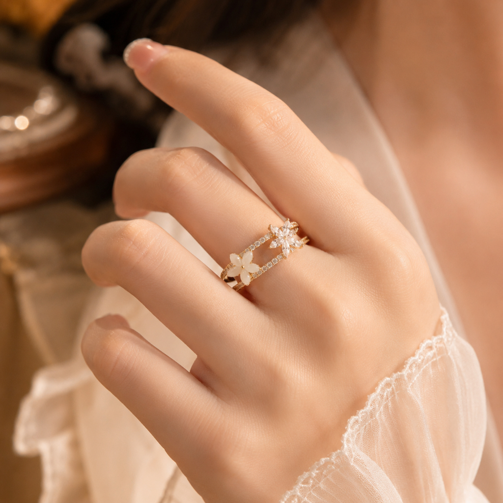 Nhẫn Nữ Hoa Đá Mắt Mèo Cat's Eye Mạ Vàng 14K LUMI CAT'S EYE