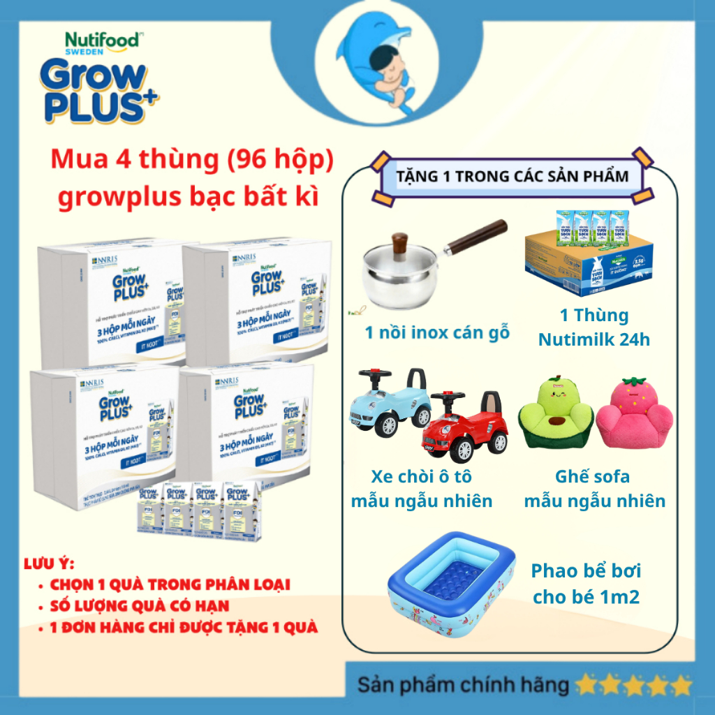 [KT] [Combo 4 thùng bạc tặng quà] Sữa Bột Pha Sẵn  Grow plus+ Cao lớn vượt trội 110ml/180ml MECAHEO 