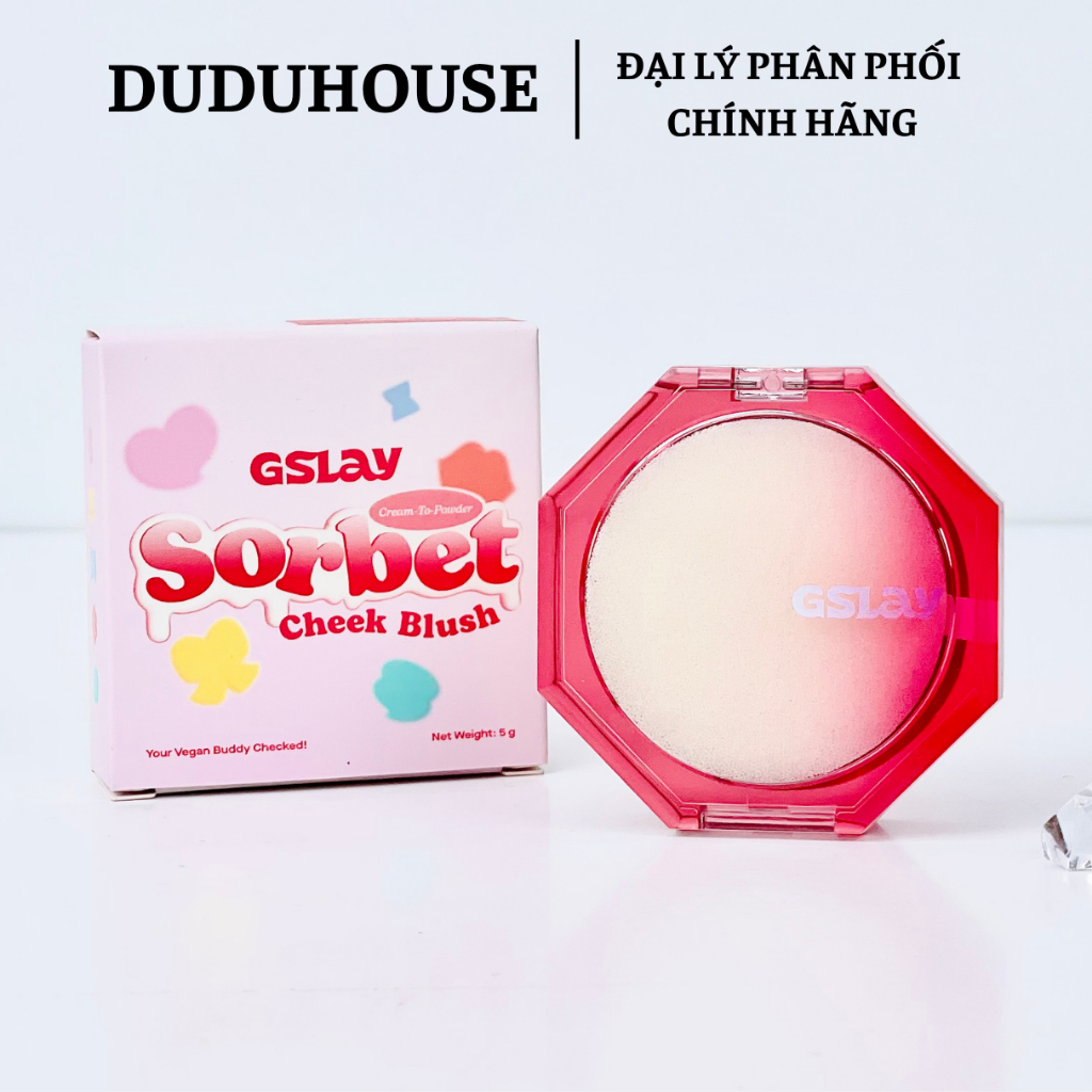 Má Hồng Kem Hoá Phấn GSLAY Sorbet Cheek Blush thuần chay mịn lì và nhũ dễ tán bền màu 5g Duduhouse