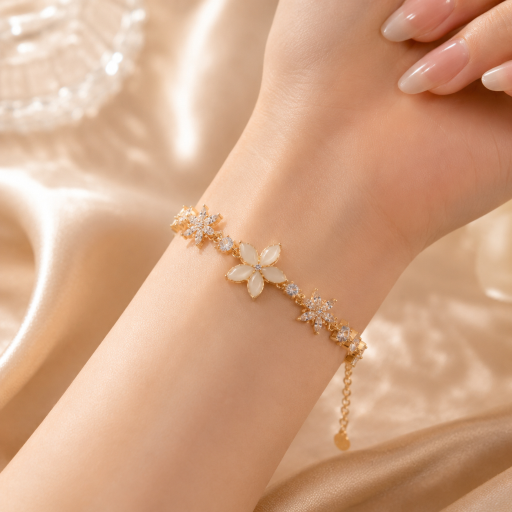 Vòng Tay Nữ Hoa Đá Mắt Mèo Cat's Eye Mạ Vàng 14K LUMI CAT'S EYE