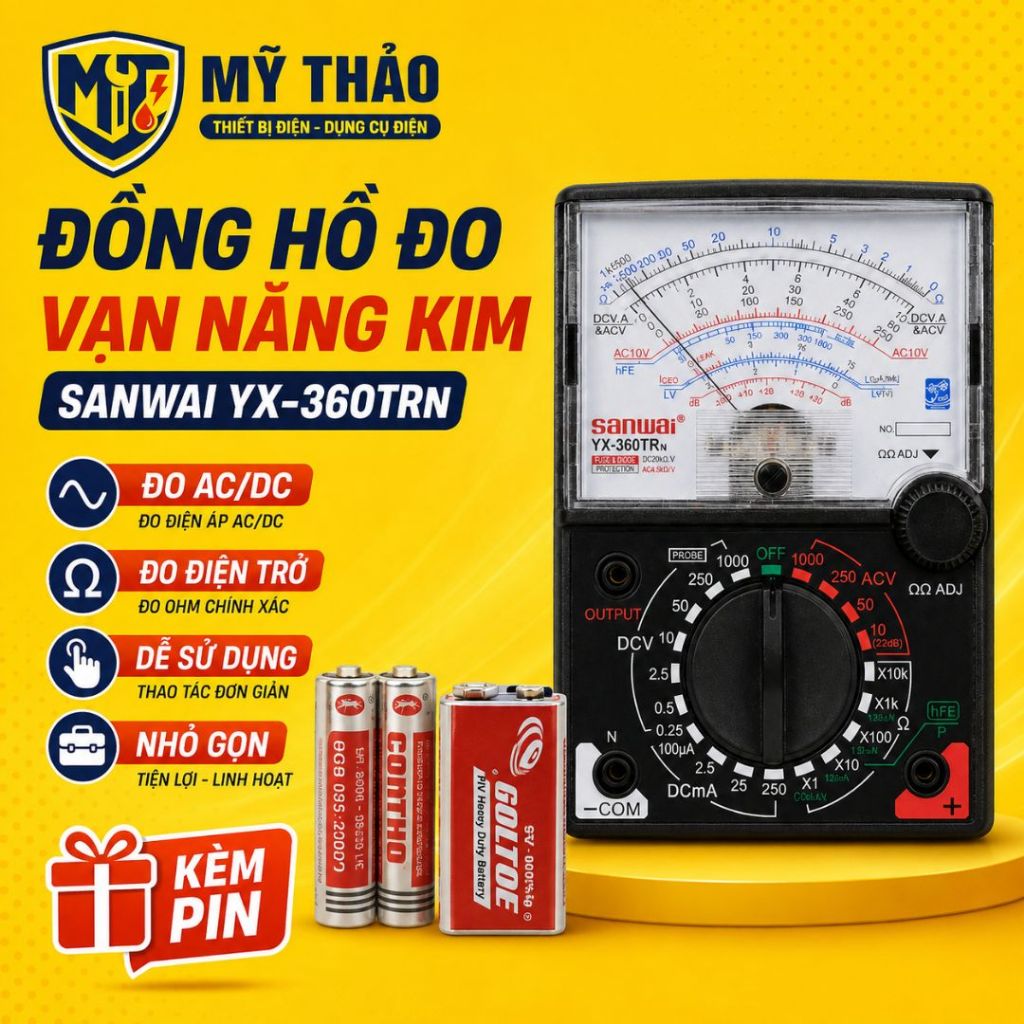 Đồng Hồ Vạn Năng Kim Sanwai YX-360TR VOM Analog Đo AC DC Điện Trở Kèm Pin