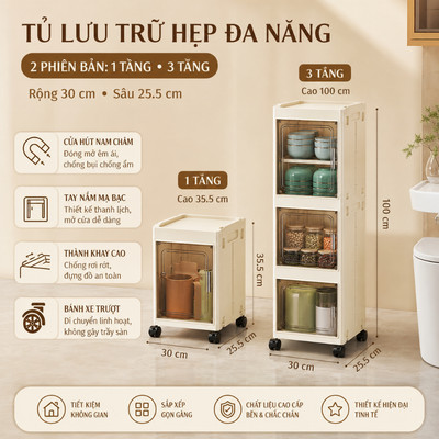 Tủ Kẹp Khe bếp thông minh - Tiết kiệm không gian, Đựng gia vị & đồ uống tiện lợi Hoàn hảo cho gia vị, thực phẩm