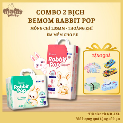 COMBO 2 Tã/Bỉm Hàn Quốc DÁN/QUẦN Bemom Rabbit Pop Hàn Quốc Siêu Mỏng, Thoáng Khí Size NB-4XL