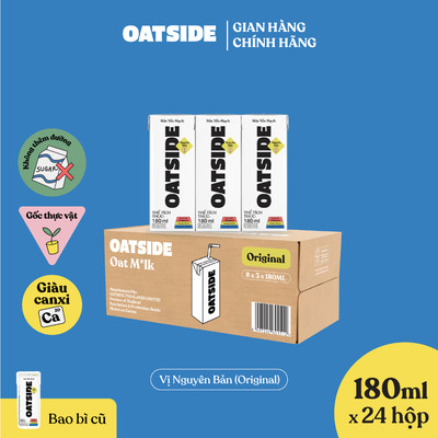 Sữa yến mạch OATSIDE vị nguyên bản Original lốc 180ml x 24 - Không lactose, Sánh mịn, Không chất làm ngọt