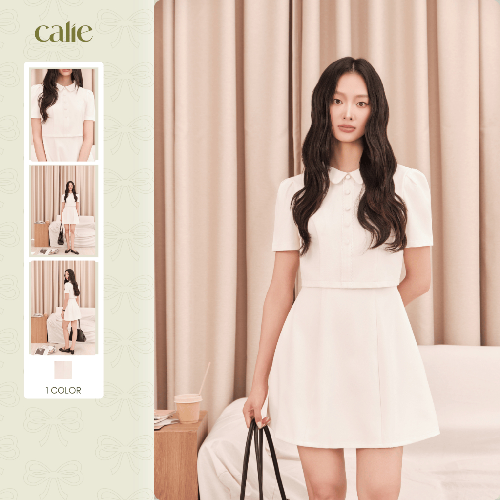 (Late Bloom) Váy tuypsy giả set cổ sen tay bồng cao cấp, dáng xòe nữ tính thanh lịch thời trang nữ C