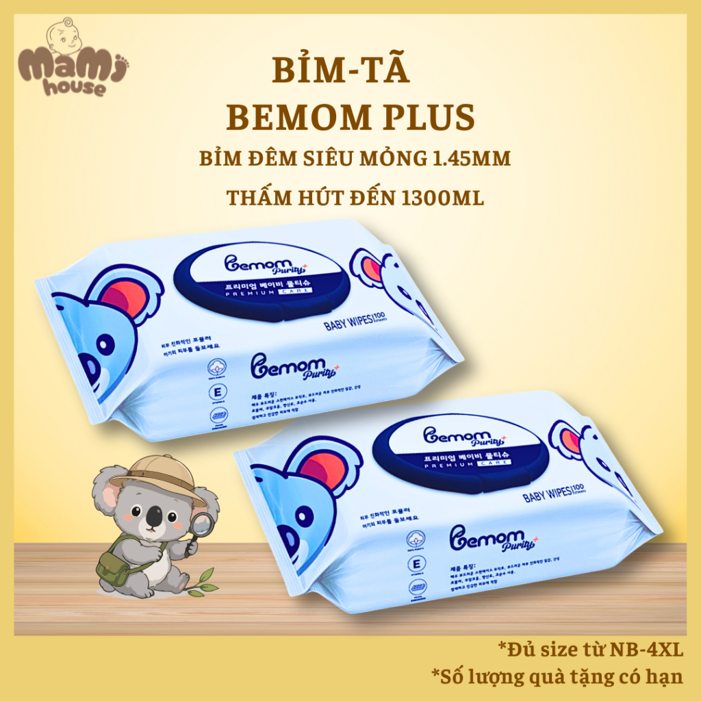 Khăn Giấy Ướt Bemom Hàn Quốc Cao Cấp Kháng Khuẩn, Bổ Sung Vitamin E An Toàn Bảo Vệ Da