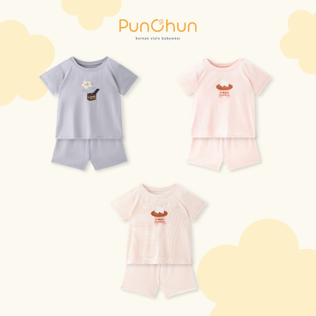 [PUNCHUN 6M-5Y] Bộ quần áo cộc cổ tròn Punchun Magic cho bé trai bé gái
