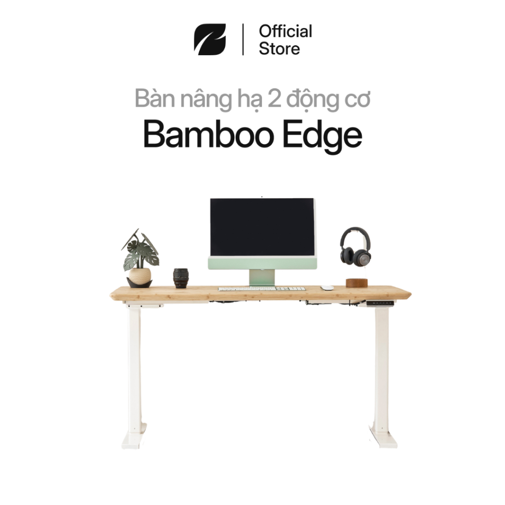 [Kích thước 120/140cm] Bàn nâng hạ Bamboo Edge 2.0 by NiceDesign mặt tre tự nhiên, nâng hạ êm ái, cả