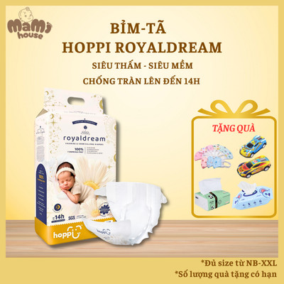 Bỉm - Tã Hoppi RoyalDream cao cấp, thấm hút 14 giờ, an toàn cho da đủ các size cho bé từ NB đến XXL