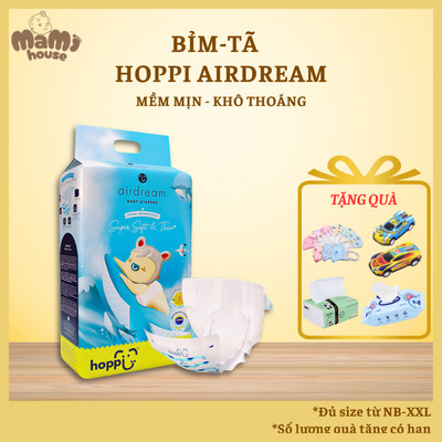 Bỉm - Tã Hoppi Airdream siêu mềm mỏng an toàn cho da nhạy cảm, đủ size cho bé từ NB đến XXL