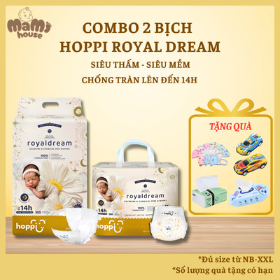 [Kèm quà] COMBO 2 Bỉm - Tã Hoppi RoyalDream mềm mại thấm hút 14 giờ, đủ size cho bé từ NB đến XXL