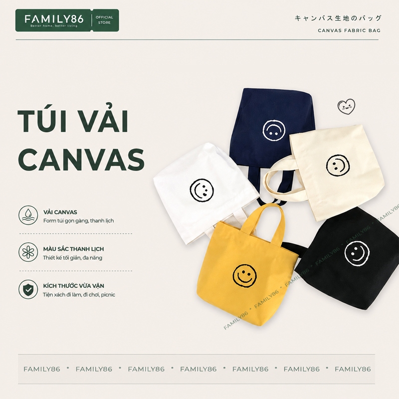 Túi Vải Canvas, Túi Xách Vải Đựng Cơm Văn Phòng, Túi Tote Nhỏ Phong Cách Tối…