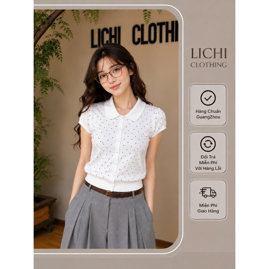 [WG.WE] Áo dệt kim chấm bi tay nhí Aurora LiChi Clothing BST Autumn 2026 - ADK-372