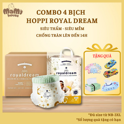 [ DEAL KÈM QUÀ] Thùng 4 Bịch Tã - Bỉm Hoppi RoyalDream Thấm Hút 14 Giờ đủ size NB đến XXL - A22