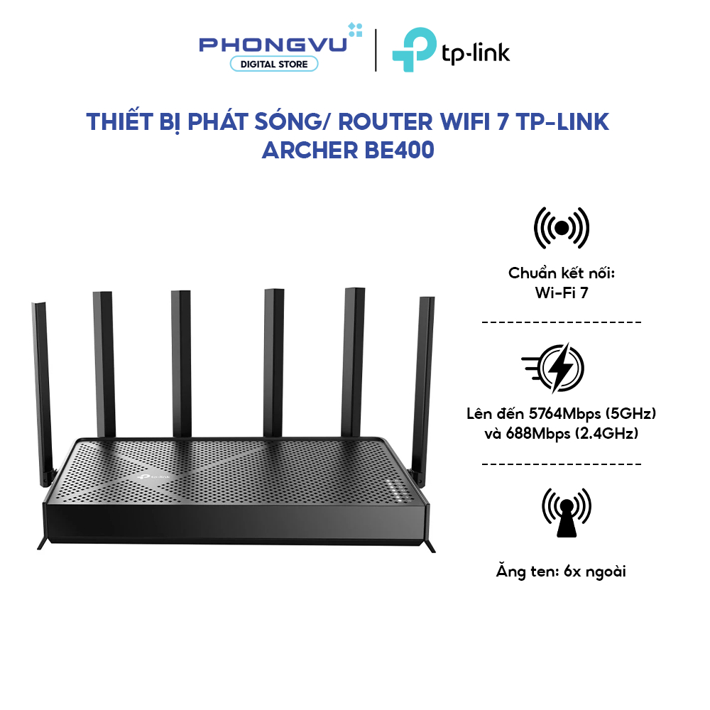 Thiết bị phát sóng/ Router WiFi 7 TP-LINK Archer BE400 (BE6500/ Dual-band/ EasyMesh/ 2.5GE port) -Bả