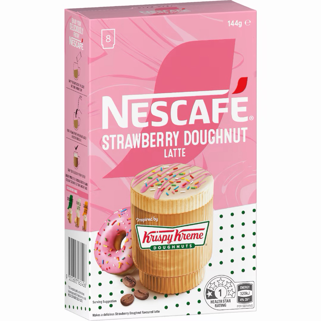 Nescafe vị bánh Donut dâu Nescafe Krispy Kreme Strawberry Doughnut Latte Sachets 8 gói