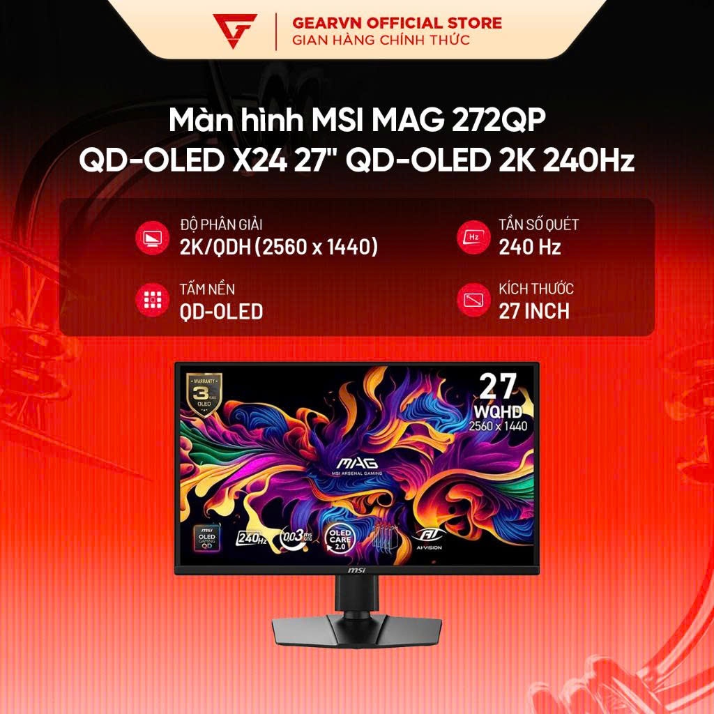 Màn hình MSI MAG 272QP tấm nền QD-OLED X24 27 inch QD-OLED 2K 240Hz BH 36 tháng