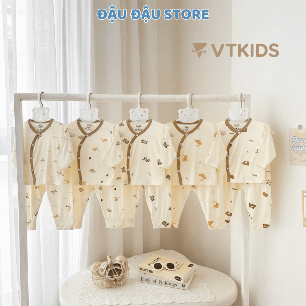 Set 2-3 bộ dài tay VT thun lạnh petit cho bé sơ sinh 3-9 kg in hoạ tiết VT-DL666 Đậu Đậu Store