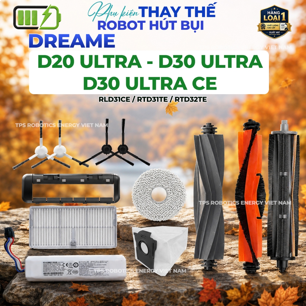 PHỤ KIỆN ROBOT HÚT BỤI DREAME D20 ULTRA / D30 ULTRA / D30 ULTRA CE - CHỔI, KHĂN LAU, TẤM LỌC, TÚI RÁ