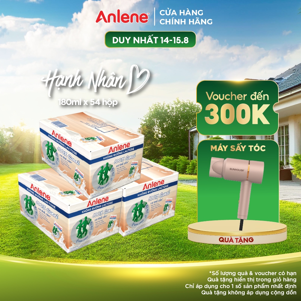 Combo 3 thùng 54 hộp sữa Anlene không đường Lactose vị hạnh nhân (18 x 180ml)