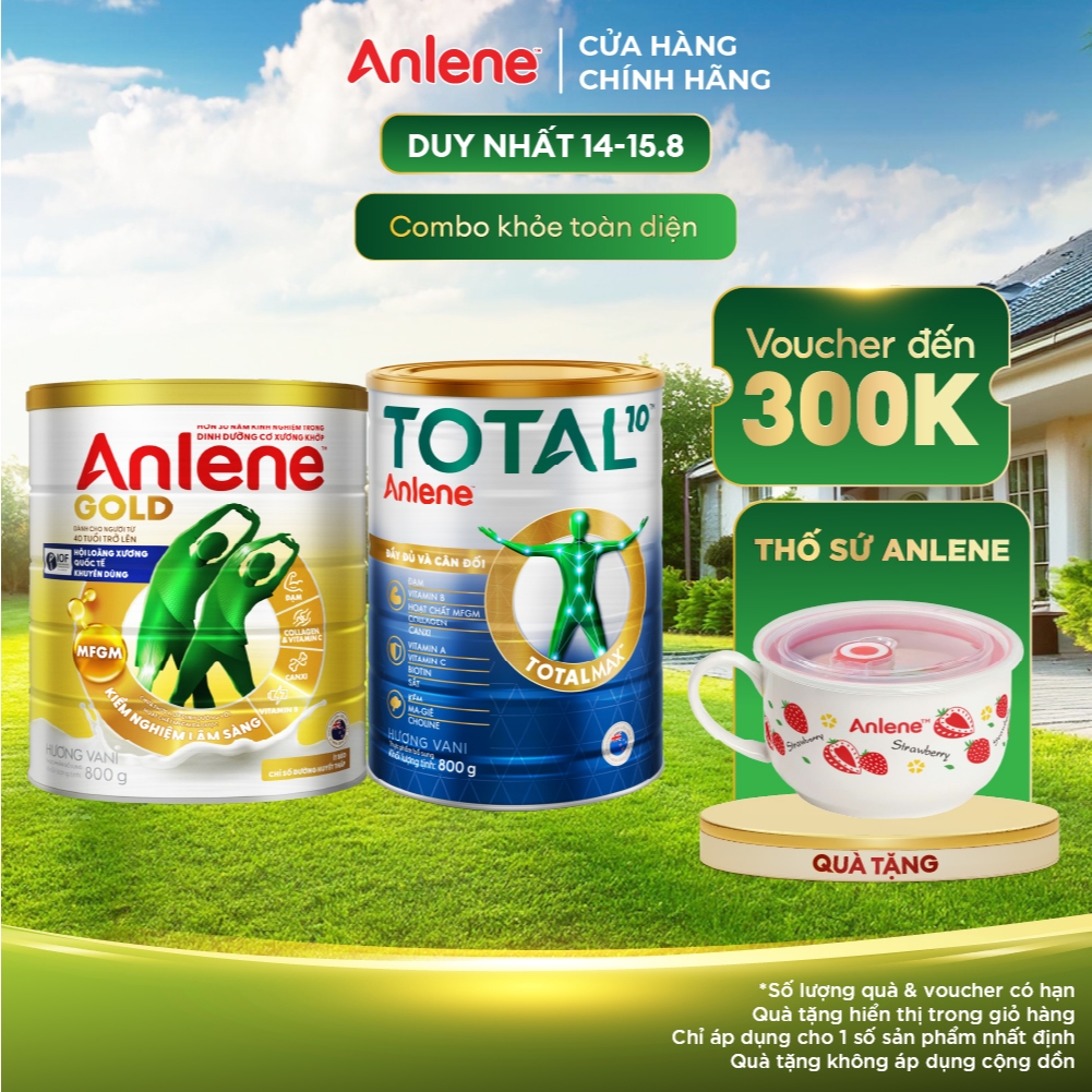 Combo 2 lon Sữa Bột Anlene Total 10 800g & Anlene Gold Hương Vani 800g