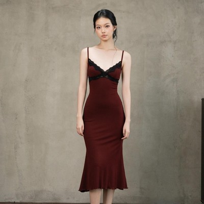 Đầm thiết kế body dáng ôm dài phối ren sang trọng thời trang Callene