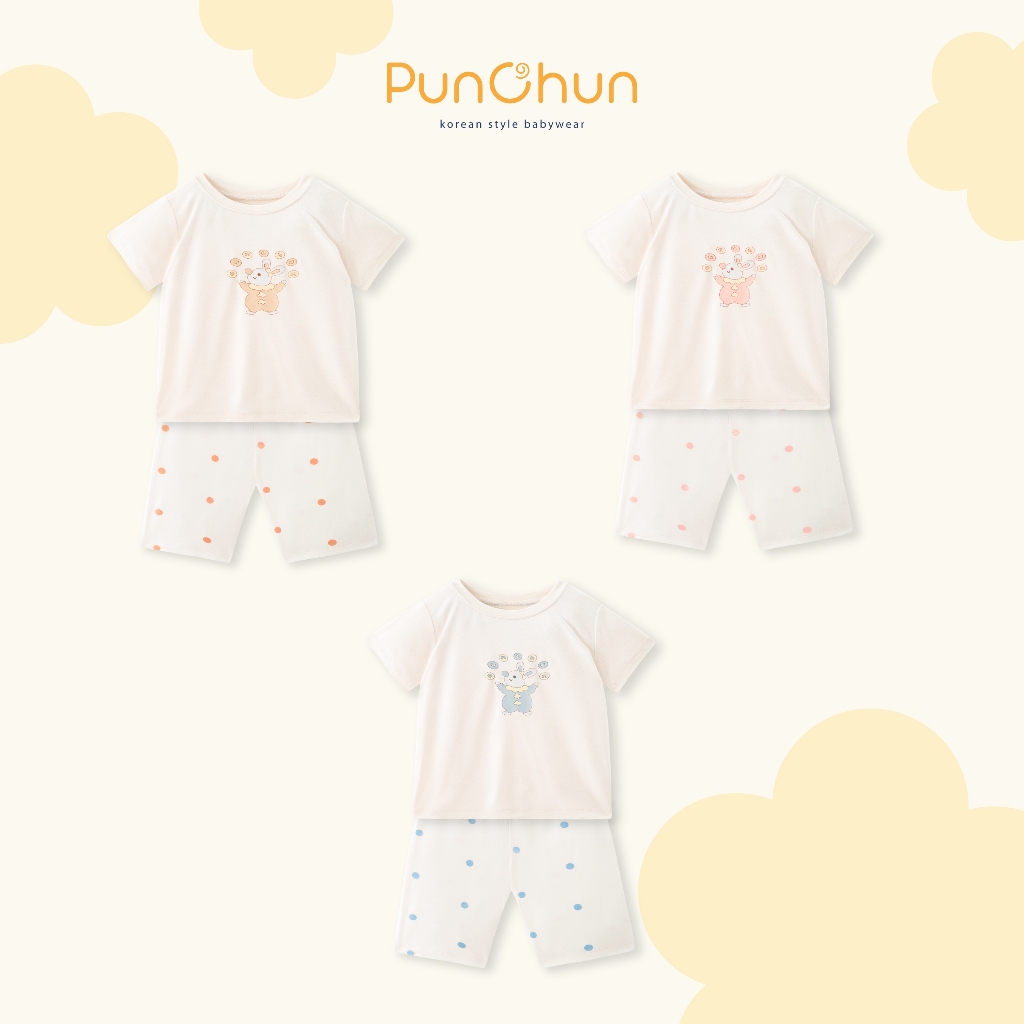 [PUNCHUN 6M-5Y] Bộ quần áo cộc cổ tròn Punchun Magic thỏ cho bé gái