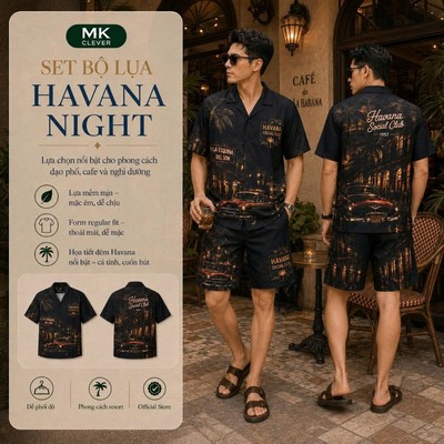 Set Bộ lụa Havana Night MKCLEVER chất lụa mịn mát, thoáng mát, co giãn, form dáng thoải mái, trẻ trung