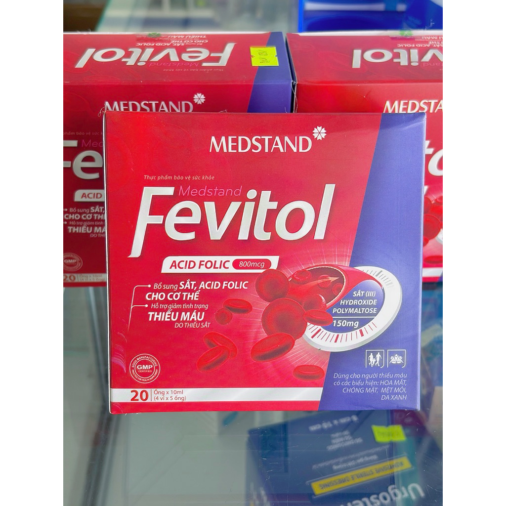 Sắt ống Medstand Fevitol bổ sung sắt và Acid folic cho bà bầu trước và sau sinh, người mệt mỏi, hoa 