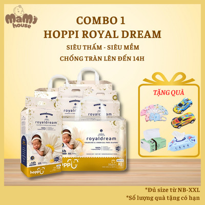 [Kèm quà] Tã/Bỉm Dán Hoppi RoyalDream Siêu Mỏng Nhẹ – Size NB/S/M/L – Cho Bé Dưới 5–14kg