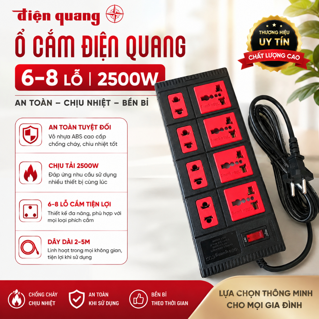 Ổ cắm Điện Quang chịu nhiệt dòng ECO - Hàng chính hãng - Công suất 2500W