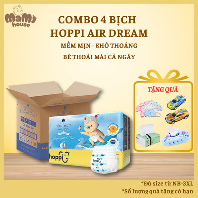 [ DEAL KÈM QUÀ] Thùng 4 Bịch Tã - Bỉm Hoppi Airdream siêu mềm mỏng đủ size cho bé từ NB đến XXL -A22