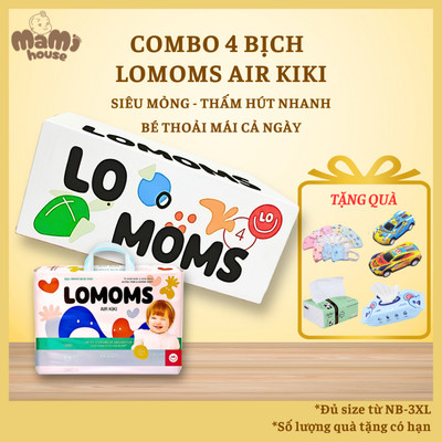 [Kèm Quà] Thùng 4 bịch Tã/Bỉm Lomoms Air Kiki Hàn Quốc đủ size cho bé từ NB đến 3XL