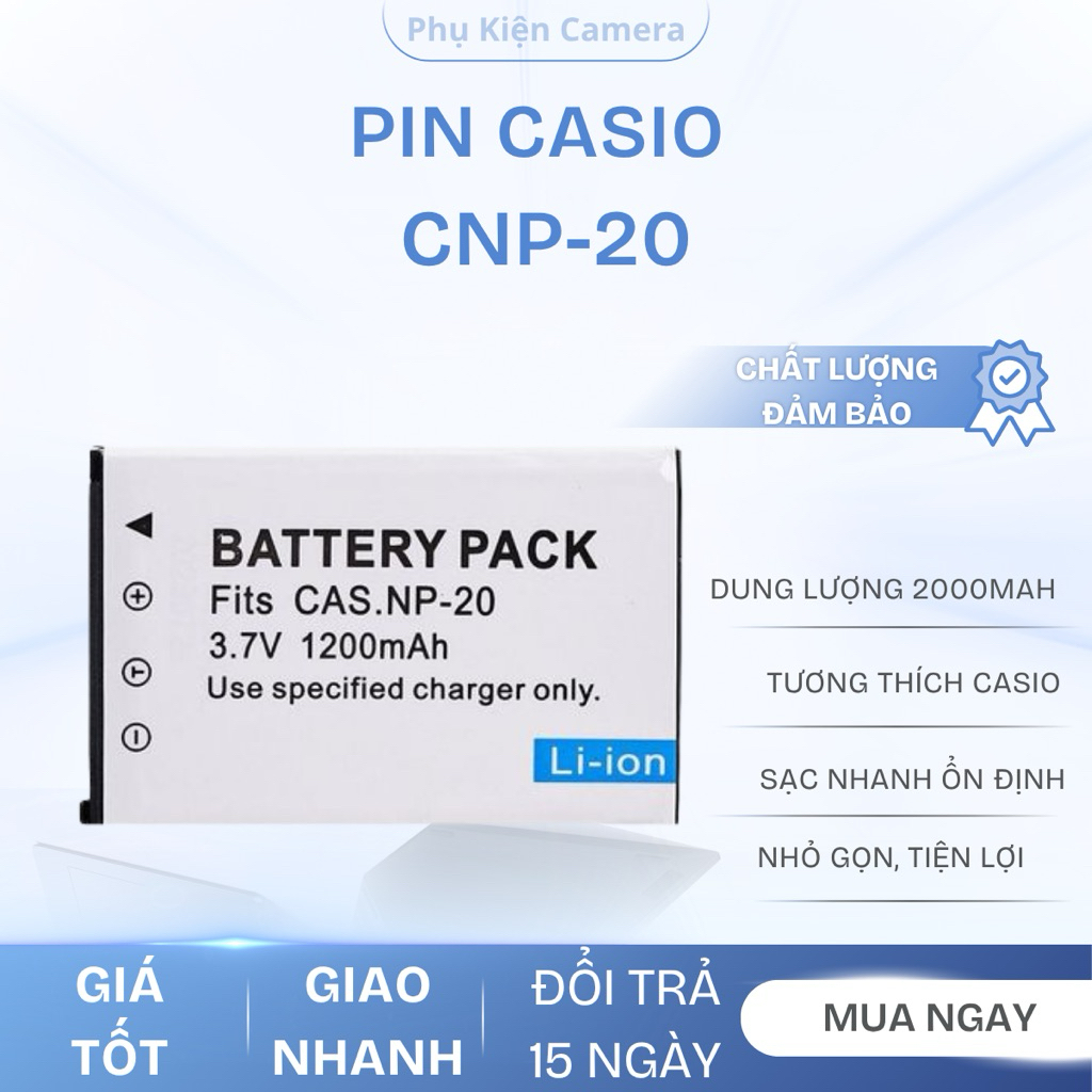 Pin Casio NP-20 Cho Máy Ảnh Casio Exilim EX-S1 S2 S3 S20 S100 Z3 Z4 Z8 Z11 Z60 Z70 Z75 Z77 M1 M2 - N