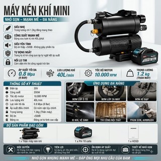 Máy Nén Khí Mini 8 Bar Cao Cấp Bắn Đinh Gỗ Bê Tông P F U ST - Máy Bơm Hơi Cầm Tay Tặng Voucher