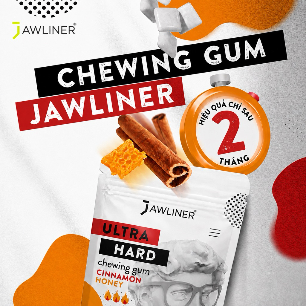 JAWLINER CHEWING GUM Tập Cơ Hàm Viên Nhai Chewing Mewing Tạo Jawline Giảm Nọng Mũi Cao Hết Lệch Mặt