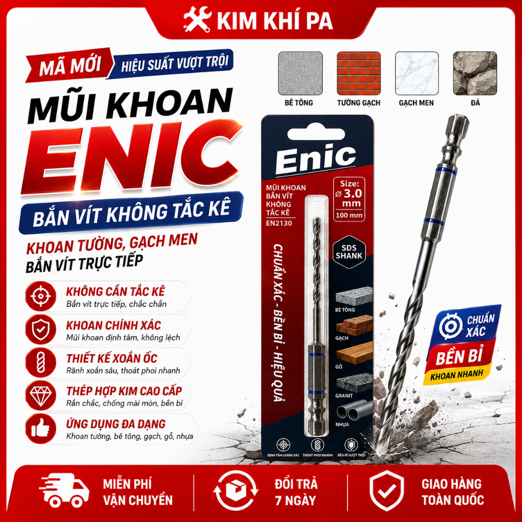 Mũi Khoan ENIC Bắn Vít Trực Tiếp Không Tắc Kê – Khoan Tường Gạch Men