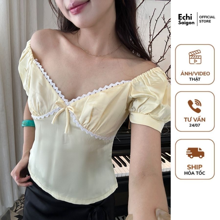 [Sẵn-Hoả tốc HCM] Áo Lụa Tô Châu Echi Cúp Ngực Phối Ren Siêu Xinh - AO014