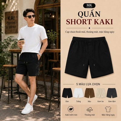 Quần short nam kaki Excool MK CLEVER form thoải mái trên gối, mặc nhà gọn gàng, đi cafe dạo phố lịch sự