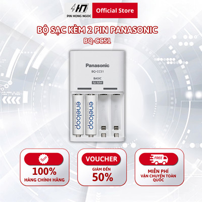 Bộ Sạc Panasonic kèm 2 Pin AA Eneloop BQ-CC51 - Hàng Chính Hãng