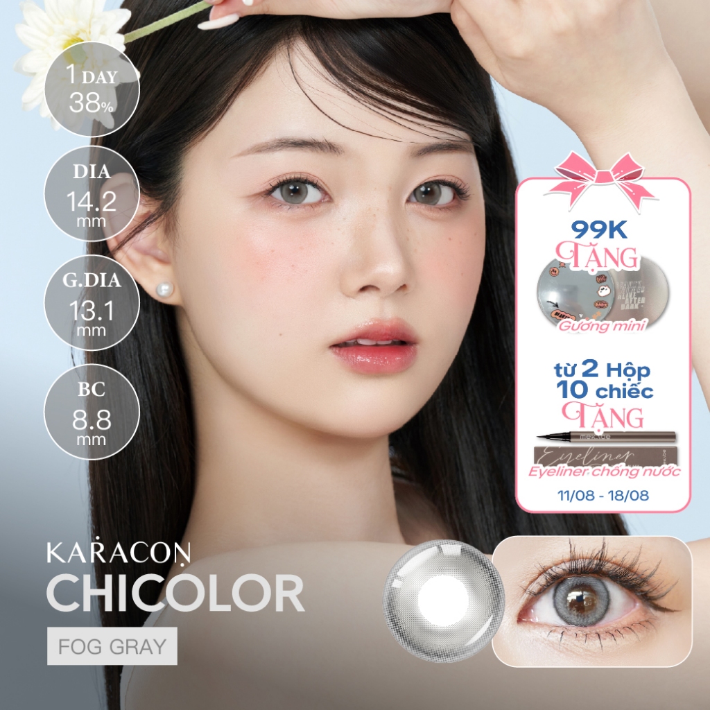 [2 Chiếc] Lens 1 Ngày Màu Tự Nhiên - KARACON CHICOLOR 38% - #05 Fog Gray