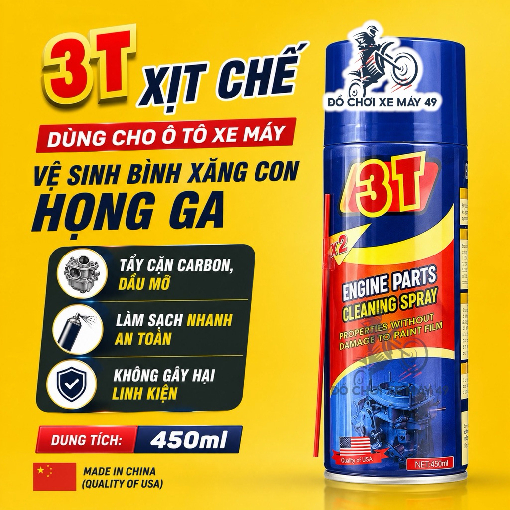 ( Xịt Chế 3T - Xanh )  Chai Xịt Vệ Sinh Bình Xăng Con Họng Ga   tẩy cặn cacbon, vết ố dầu mỡ, dùng c