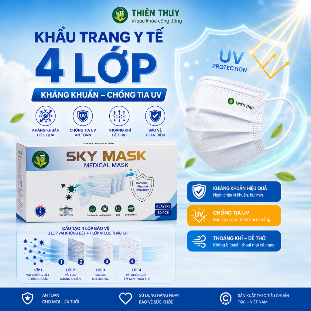 Hộp 50 cái Khẩu trang y tế TT Mart 4 lớp giấy kháng khuẩn hàng chính hãng công ty