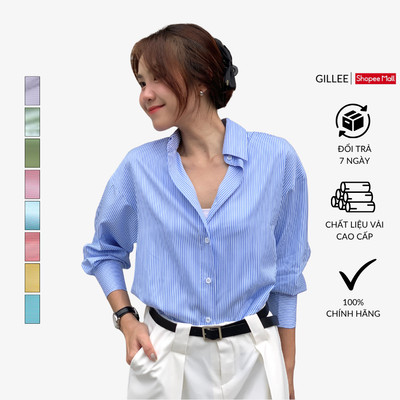 Áo sơ mi kẻ sọc nữ GILLEE dáng oversized, sơ mi form rộng vải kate Mỹ chống nhăn, thấm hút tốt FAS298