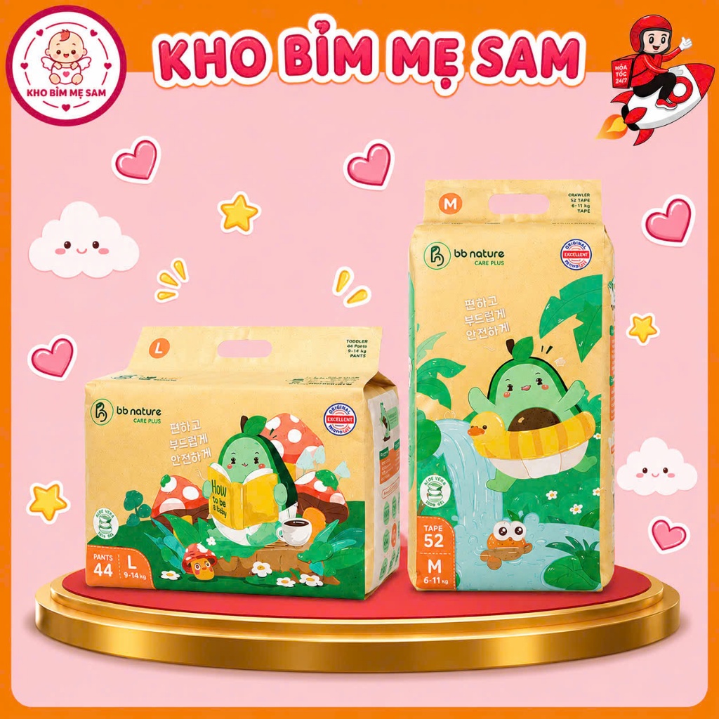 Tã/bỉm BB NATURE/BB NATURE CARE PLUS sợi tre hữu cơ Hàn Quốc đủ size cho bé