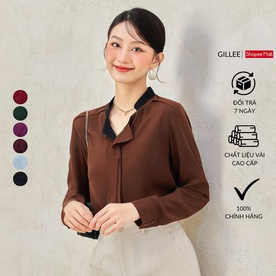 Áo sơ mi nữ cổ rũ GILLEE sơ mi form rộng tay dài vải lụa cát mịn sang trọng chống nhăn, thấm hút FAK063