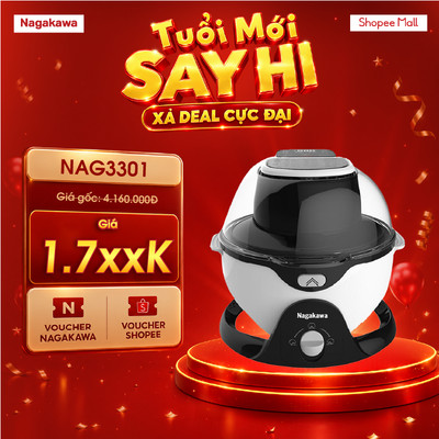 Nồi chiên không dầu mini 6 lít Nagakawa NAG3301, bảo hành 1 năm