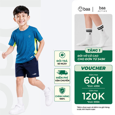 [Đơn 549k tặng 1 đôi vớ] Áo thun thể thao bé trai siêu mát nhẹ thoáng khí thấm hút 5- 14 tuổi BaaActive AT36N