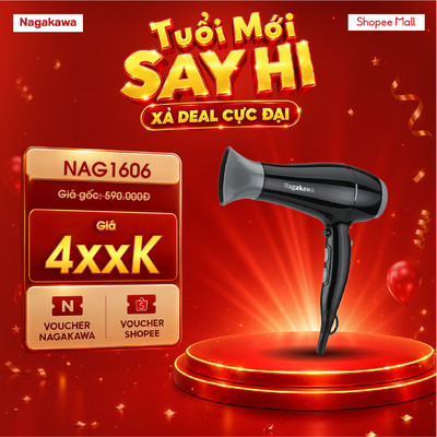 Máy sấy tóc Nagakawa NAG1606 (2000W)/NAG1604 (1600W), hàng chính hãng, bảo hành 12 tháng