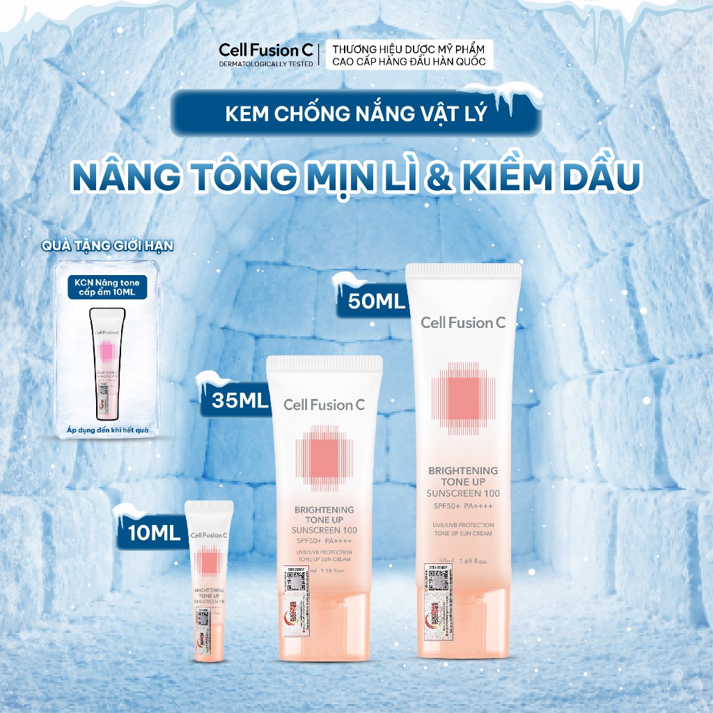 Kem Chống Nắng Nâng Tone Cell Fusion C Hỗ Trợ Kiềm Dầu Brightening Tone Up Sunscreen 100 SPF50+ PA++